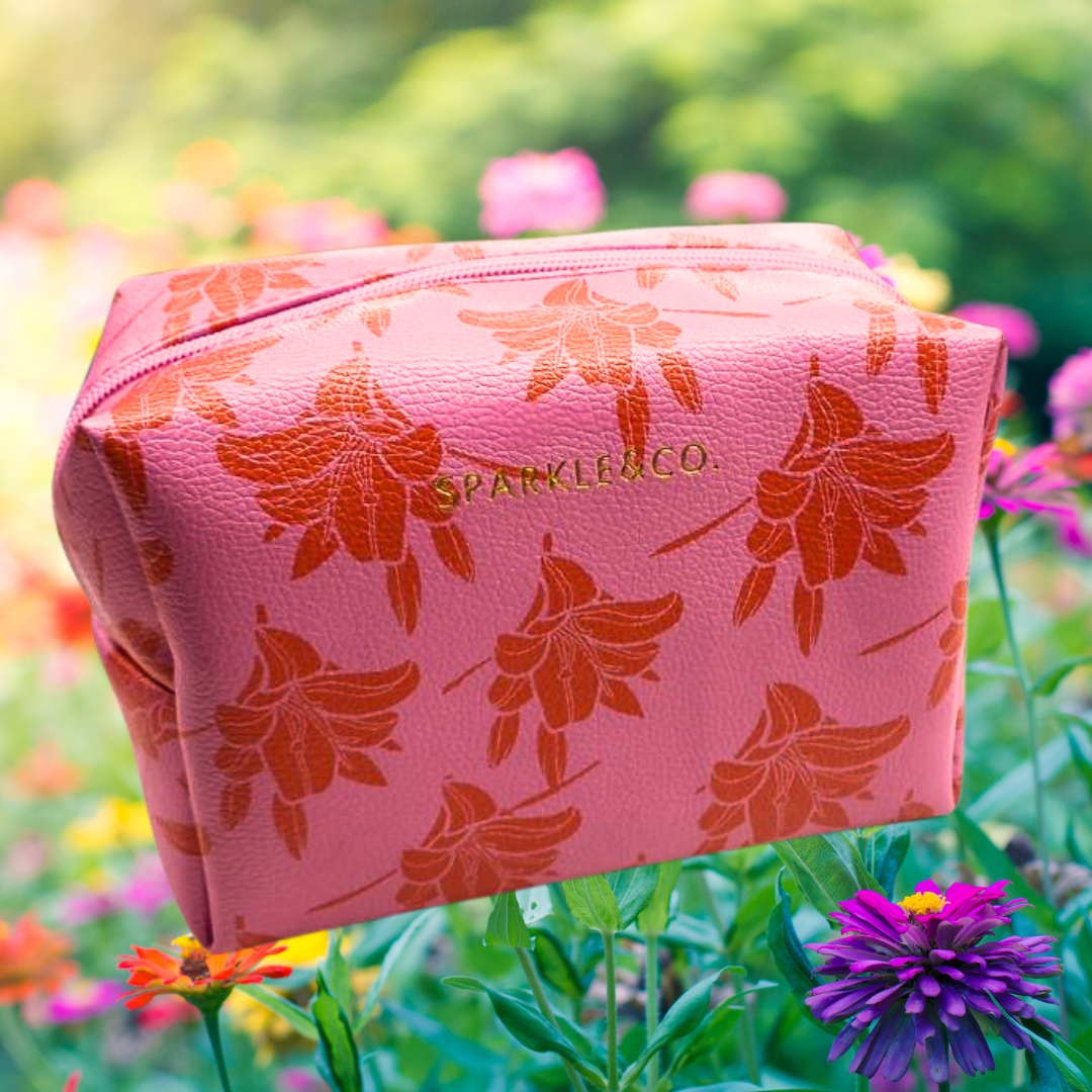 Pink Flower Cosmetic Bag - Main Image