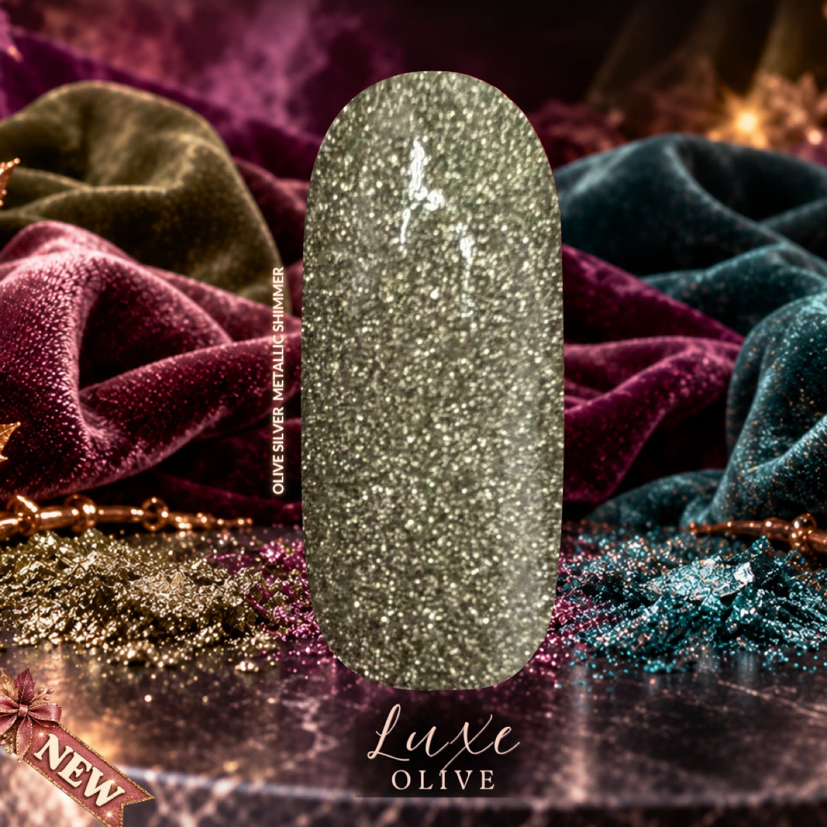 Luxe Olive - olive silver metallic shimmer dip powder