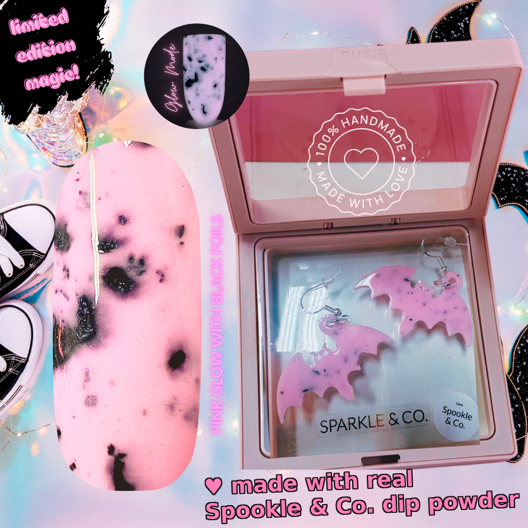🦇 Pink Bat Earrings (Glow-in-the-Dark + Matching Dip Powder)