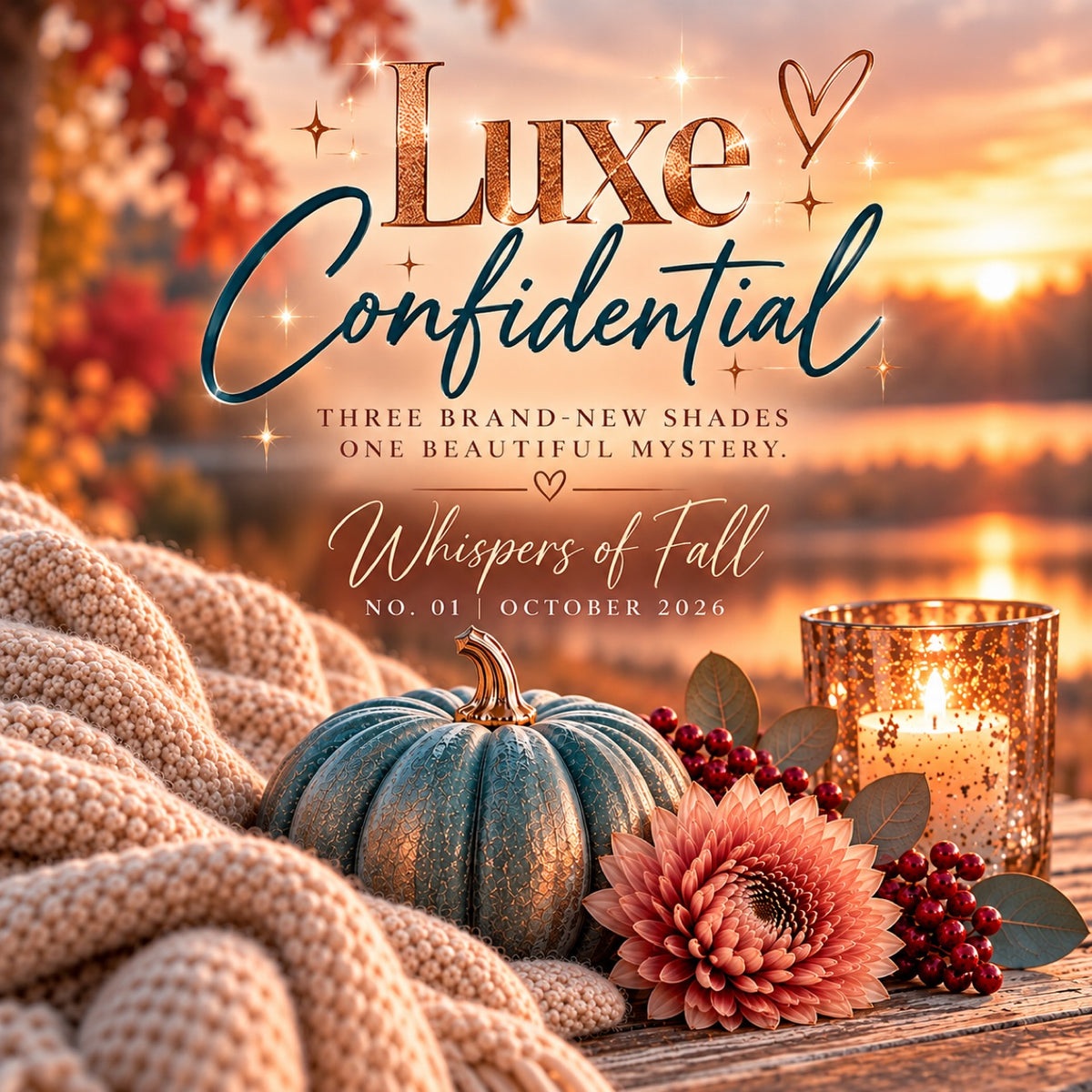 Luxe Confidential No. 01 - Whispers of Fall - October 2026 mystery dip powder trio